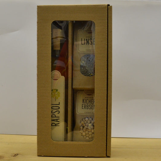Geschenkpackung Rapsöl-Kichererbsen-Linsen