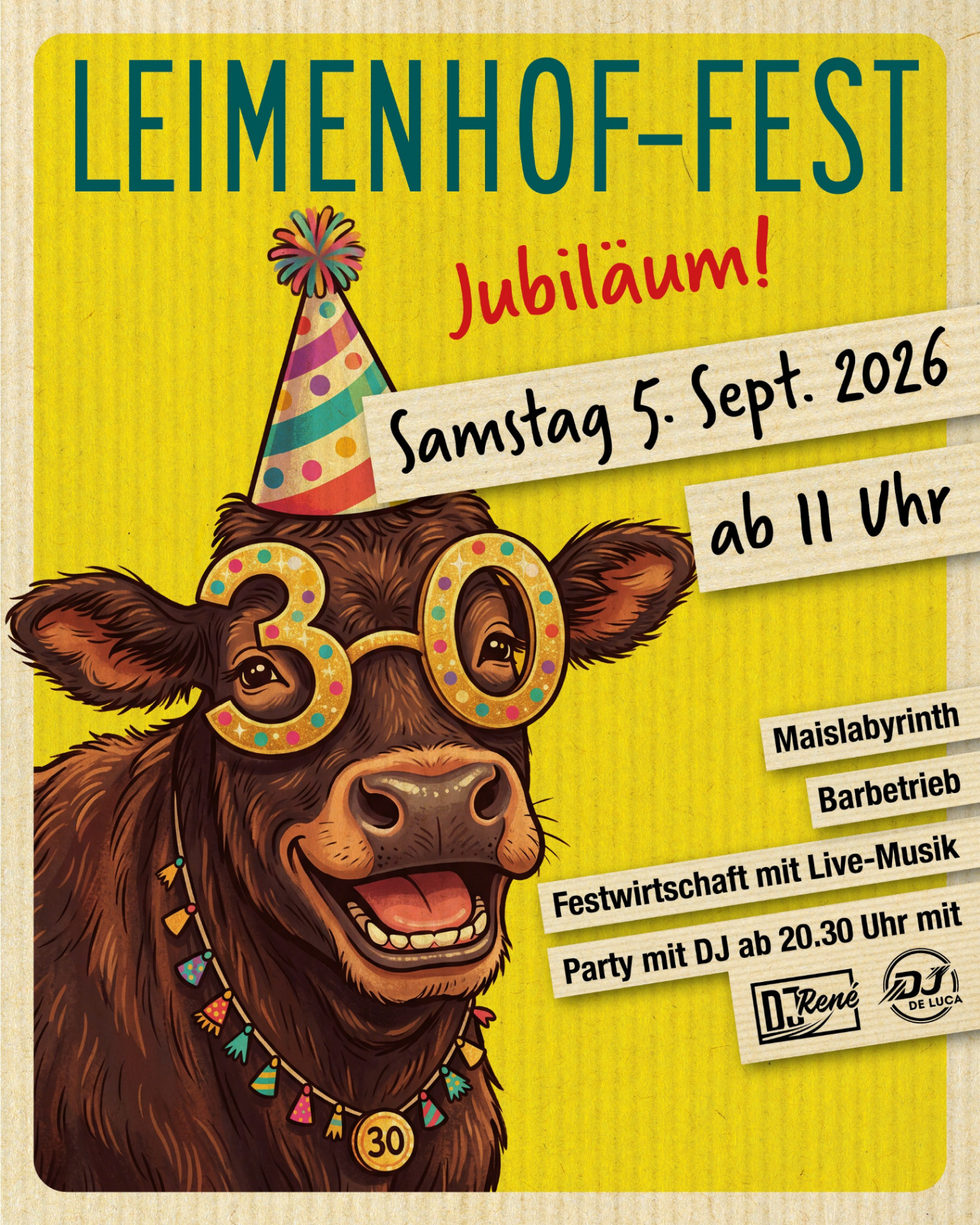 Leimenhof-Fest Jubiläum – 30 Jahre Leimenhof am 5. September 2026